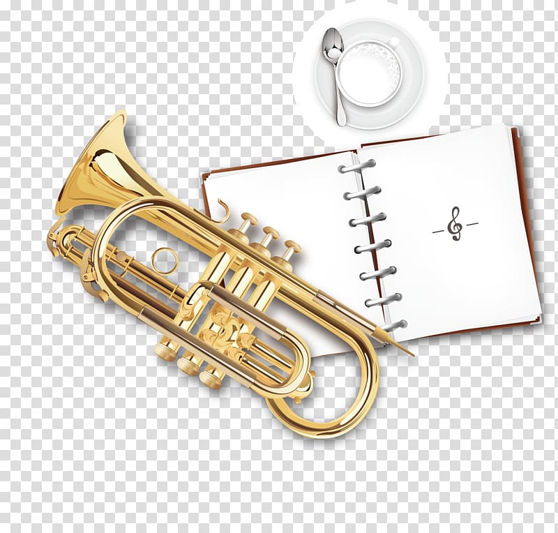 Cornet Trumpet Musical Instruments, elegant book musical instruments material transparent background PNG clipart