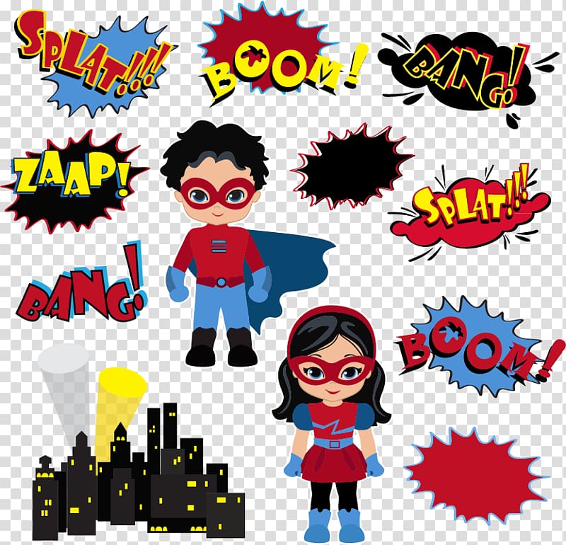 girl and boy illustrations, Clark Kent Comics , Language comic style bubbles stick and small paper material superman , transparent background PNG clipart
