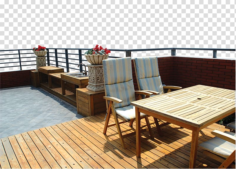 brown wooden table and chairs, Balcony Poster, balcony transparent background PNG clipart