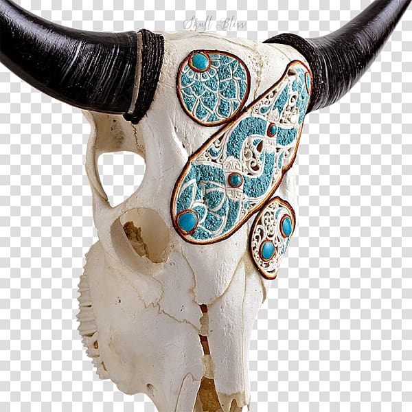 Cattle Turquoise Skull XL Horns, skull transparent background PNG clipart