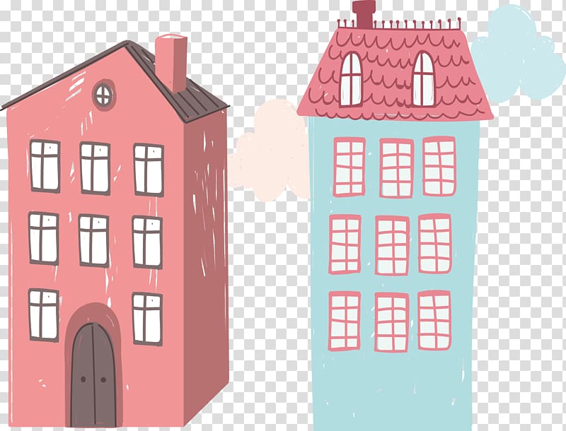 Building Green Storey, Pink green three-storey building transparent background PNG clipart