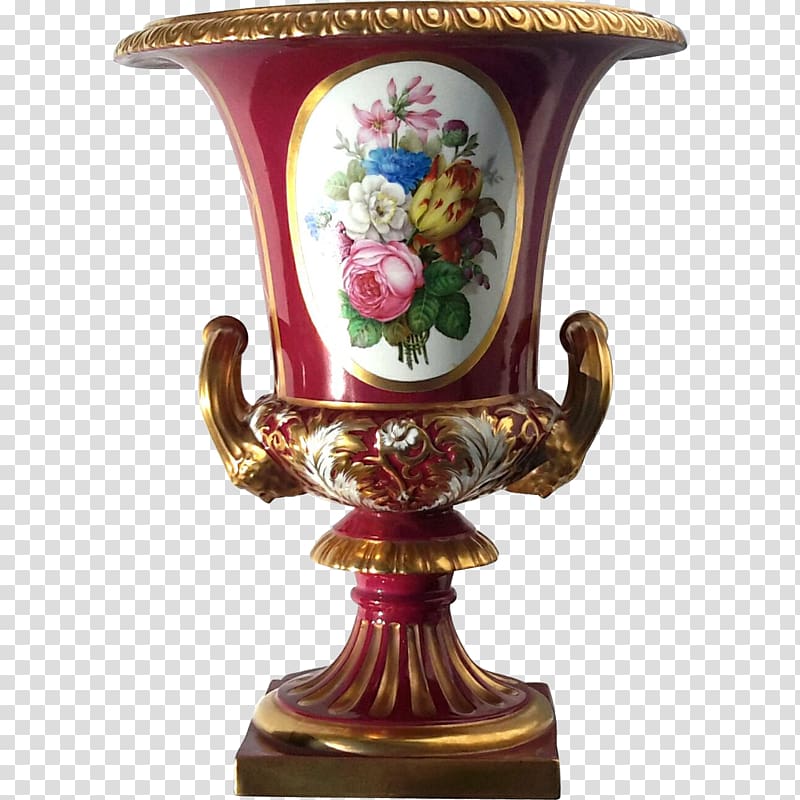 Doccia porcelain Ceramic Vase Cachepot, retro hand painted transparent background PNG clipart