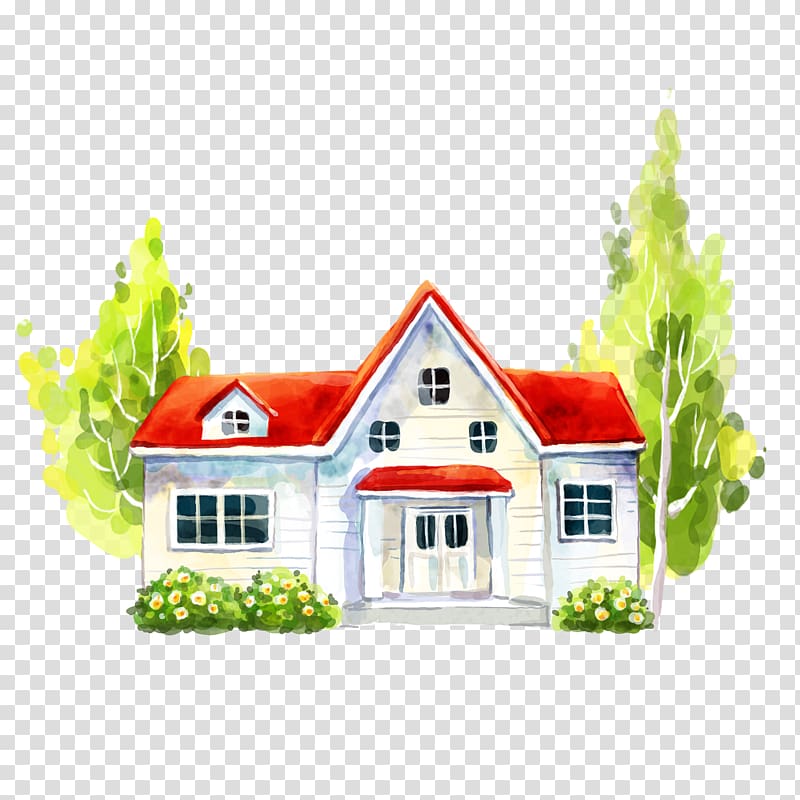 House Villa Illustration, White house transparent background PNG clipart