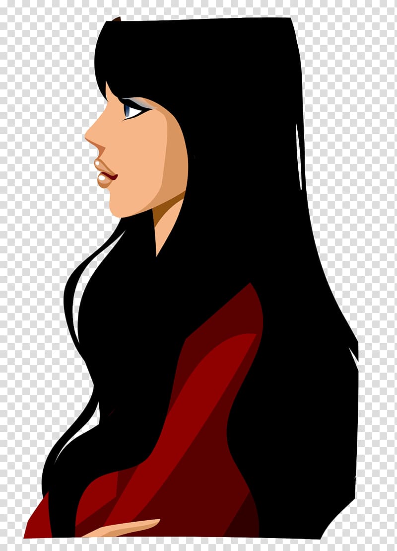 woman looking side , Woman Cartoon Black hair Illustration, long haired woman transparent background PNG clipart