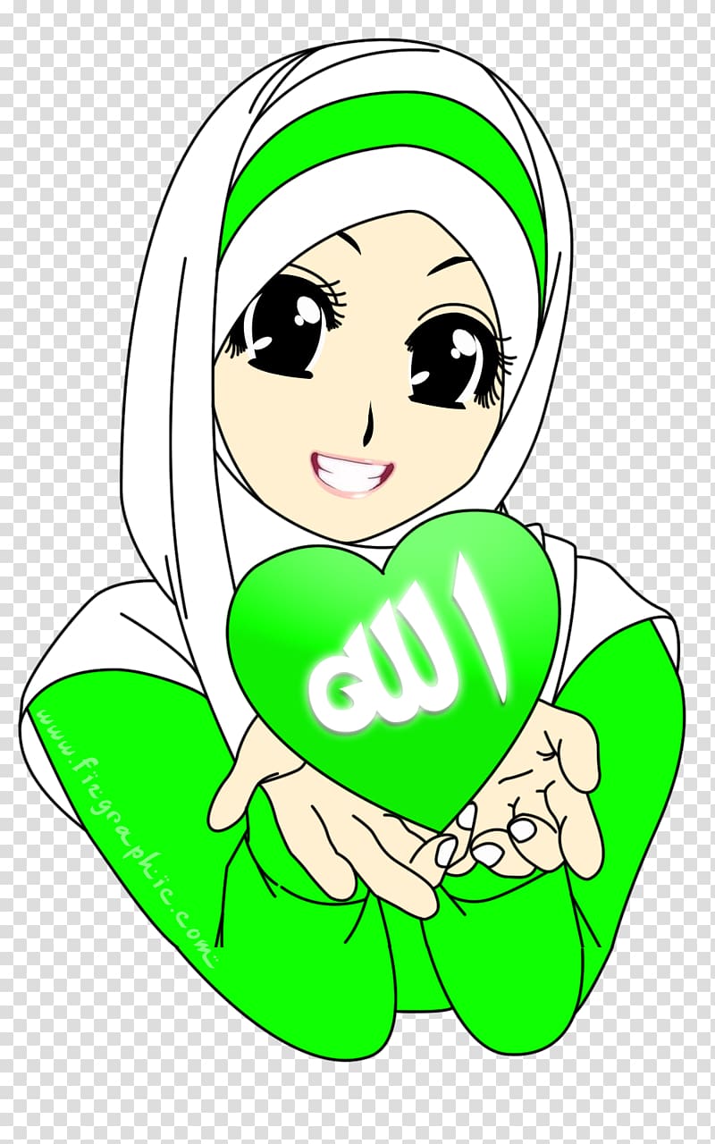 green and white female anime character illustration, Islam Muslim Cartoon Hijab , Islam transparent background PNG clipart