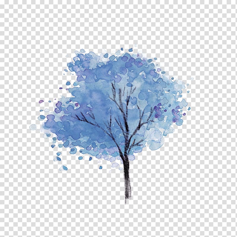 blue leafed tree illustration, Hand-painted trees transparent background PNG clipart