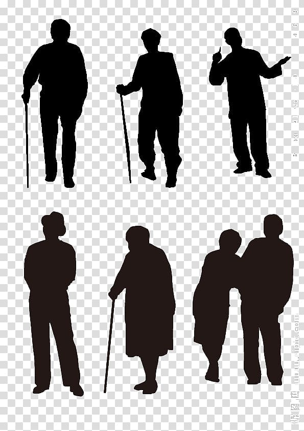 people holding walking canes illustration, Silhouette, Lonely old man silhouette transparent background PNG clipart