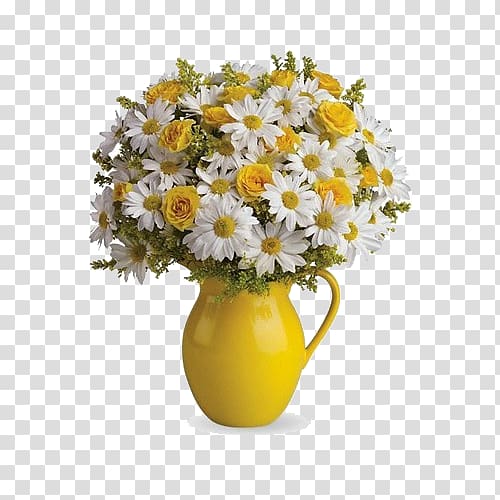 white-and-yellow daisy inside vase, Flowerpot Flower delivery Floristry Vase, Potted Chrysanthemum transparent background PNG clipart
