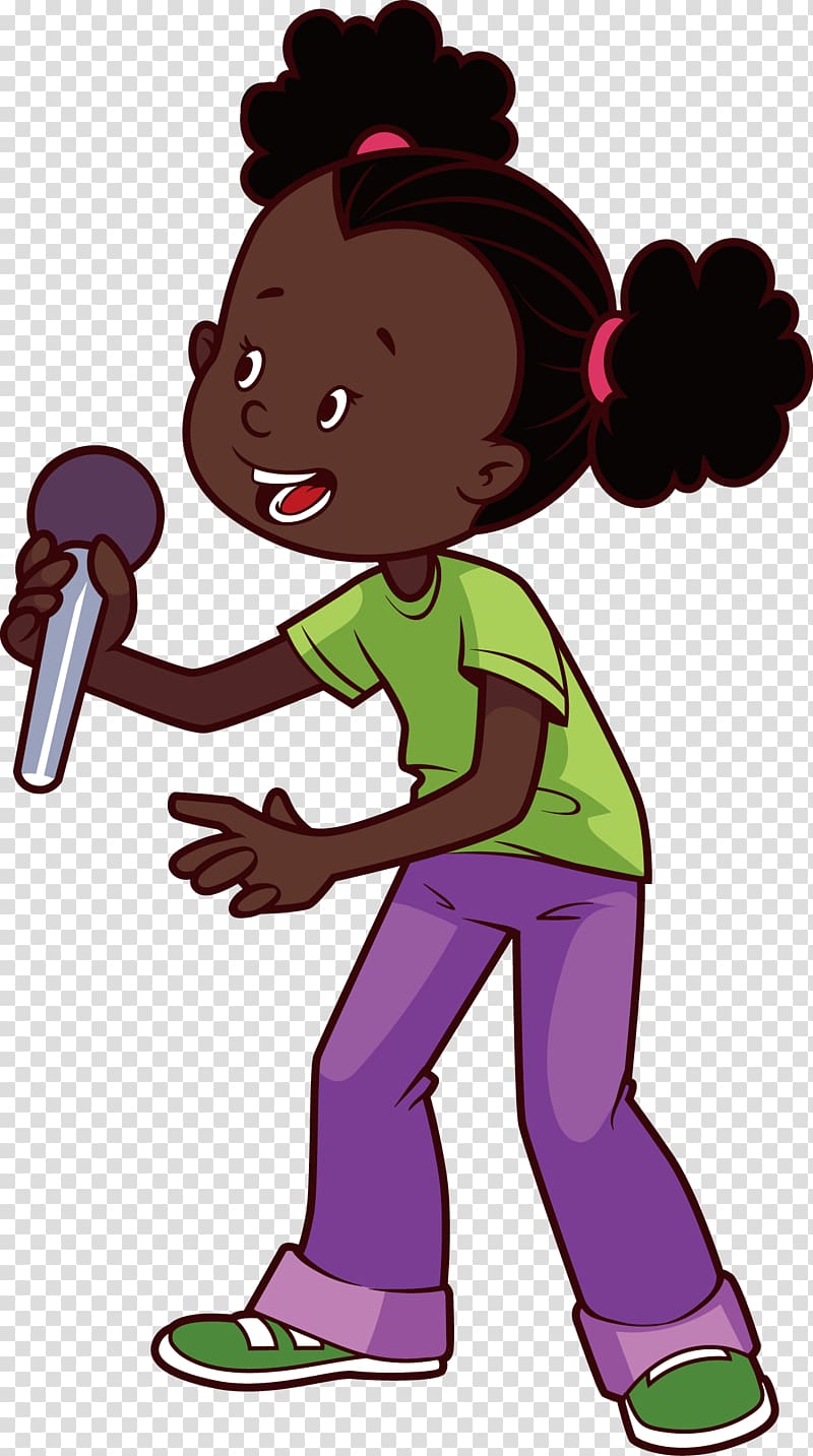 Microphone Singing Cartoon Illustration, Singing little girl transparent background PNG clipart