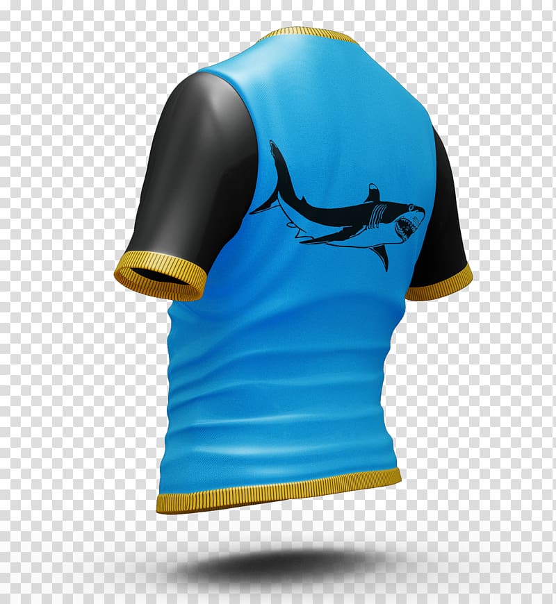 T-shirt Jersey Sleeve, Blue shark male short sleeve transparent background PNG clipart