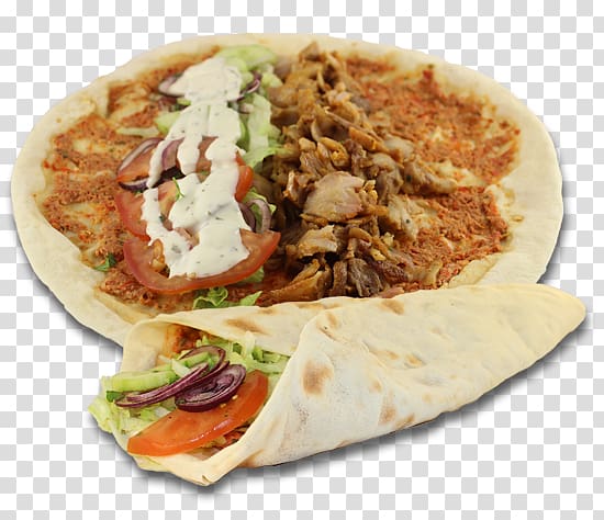Turkish cuisine Shawarma Doner kebab Pizza Lahmajoun, doner sandwich in a pizza transparent background PNG clipart