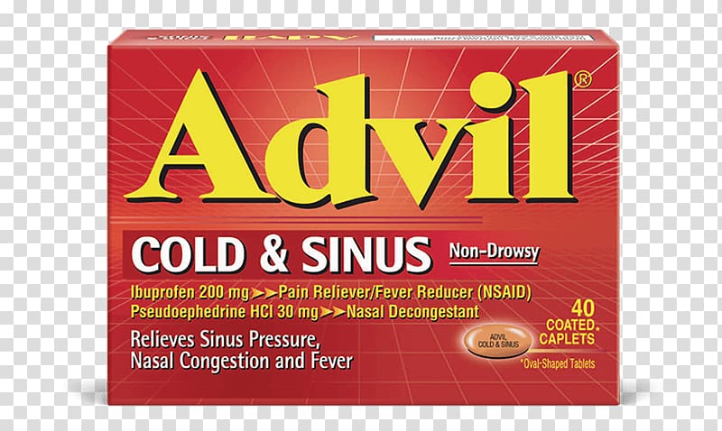 Advil Cold & Sinus Non-Drowsy Advil Multi-Symptom Cold, Coated Caplets, 10 caplets Ibuprofen Brand Sinus infection, runny nose transparent background PNG clipart