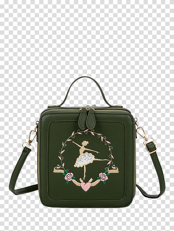 Handbag Tote bag Leather Embroidery, blackish green transparent background PNG clipart