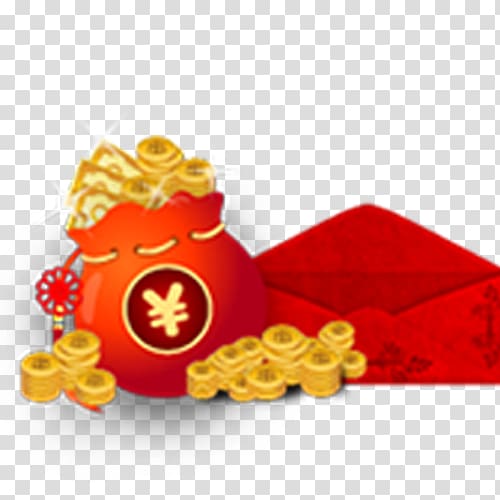 Red envelope WeChat Chinese New Year Coupon, gold transparent background PNG clipart