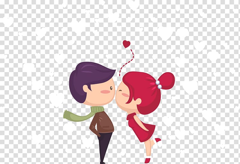man and woman illustration, Kiss Drawing Love, Cute young lovers kissing transparent background PNG clipart
