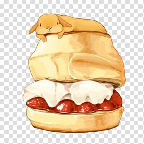 Cream Profiterole Breakfast Drawing Food, Strawberry bread and butter hand painting material transparent background PNG clipart