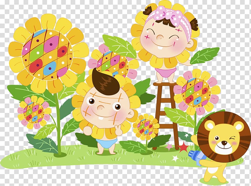 Common sunflower Floral design Pediatrics Child Illustration, Sunflower child transparent background PNG clipart