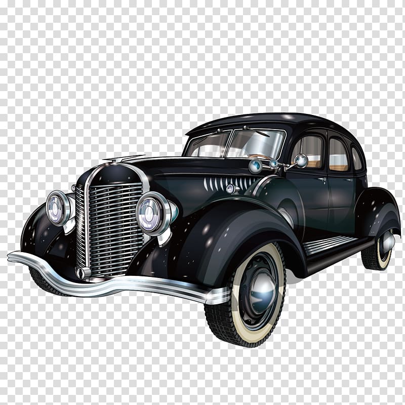 classic black sedan , Vintage car Classic car Pickup truck Antique car, Black retro car transparent background PNG clipart