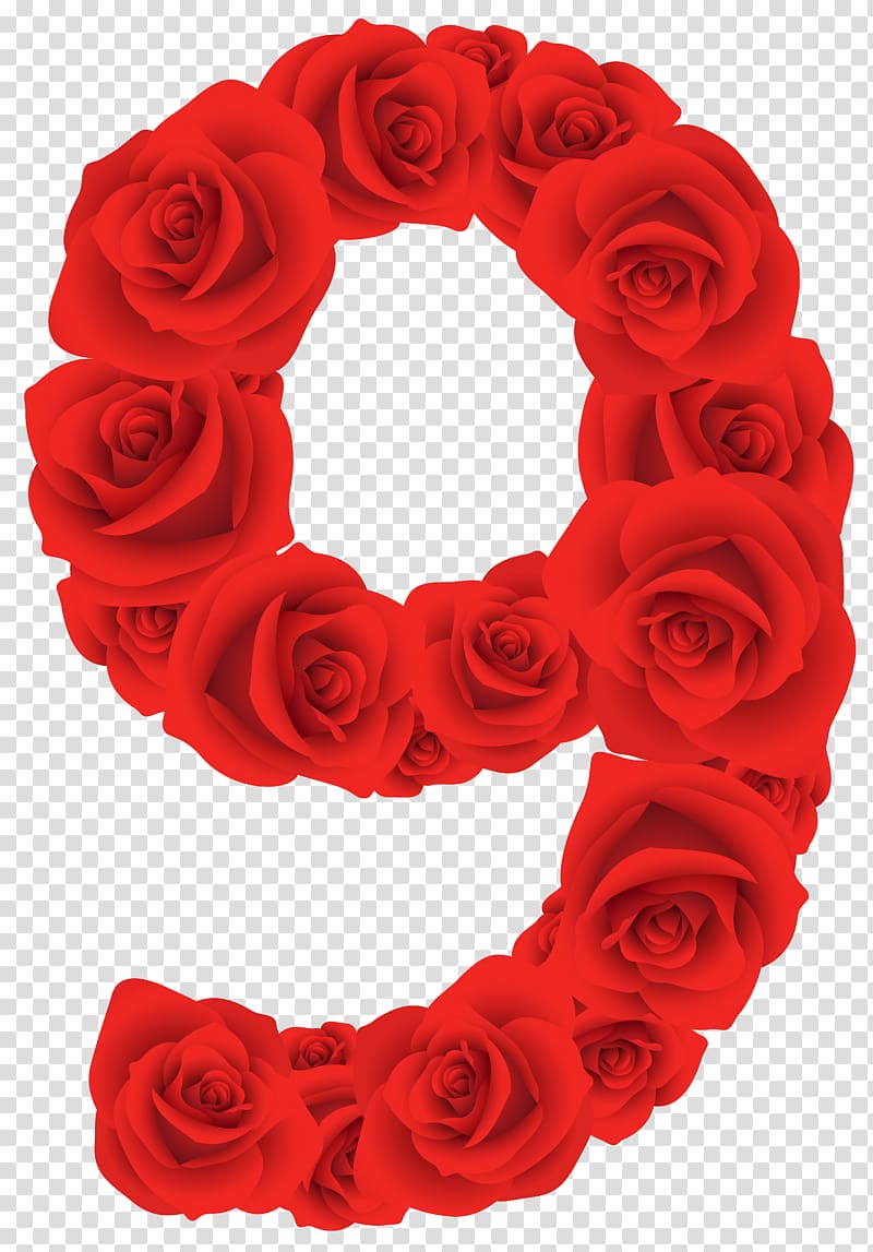 9 rose accent digital artwork, Number Rose Red , Red Roses Number Nine transparent background PNG clipart