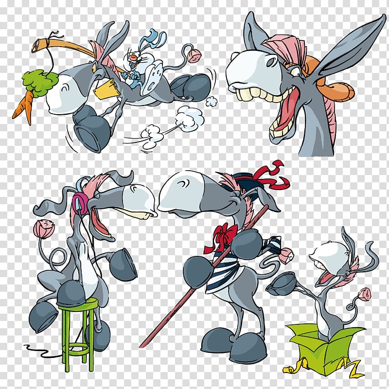 Donkey Cartoon Humour, Hand drawn material cute donkey transparent background PNG clipart