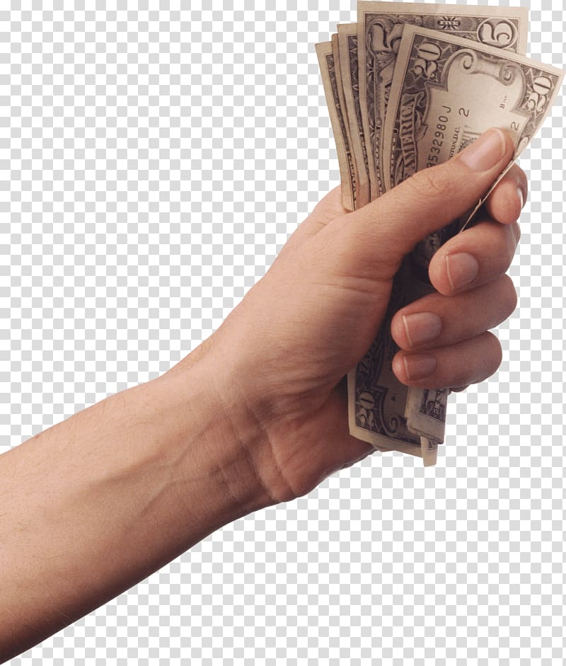 person holding 20 U.S dollar banknotes, Hand Holding Cash Money transparent background PNG clipart