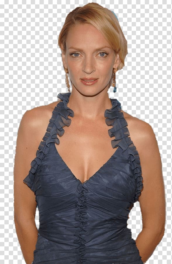 woman in black top, Uma Thurman Cleevage transparent background PNG clipart