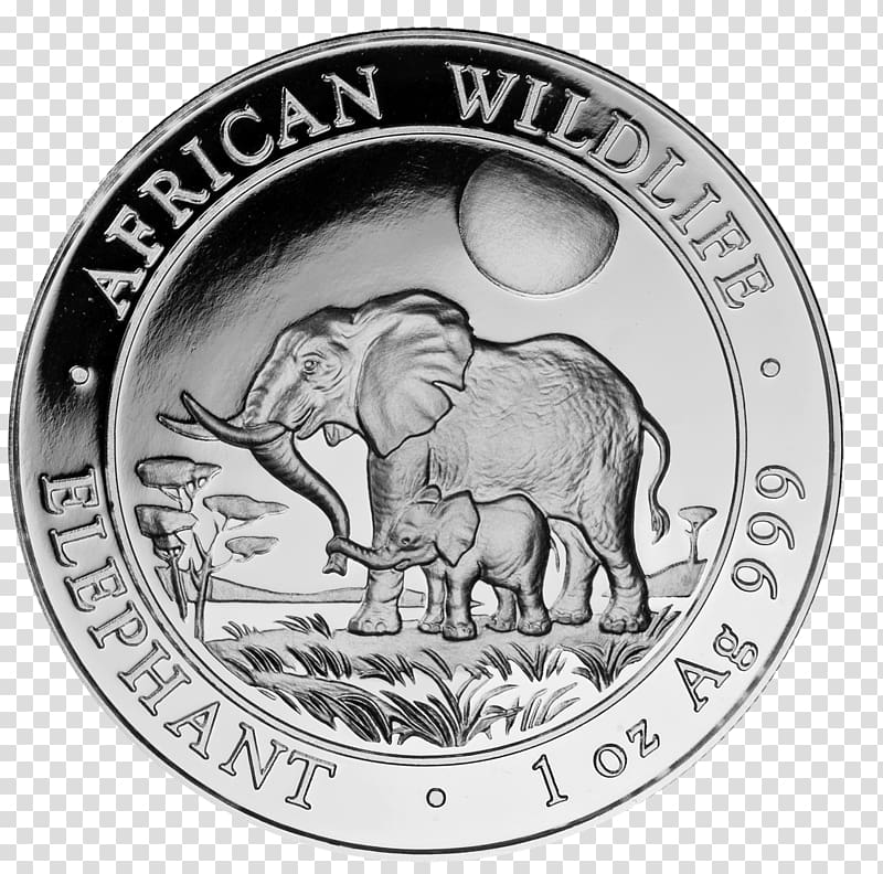 Indian elephant Silver coin African elephant Elephantidae, Coin transparent background PNG clipart