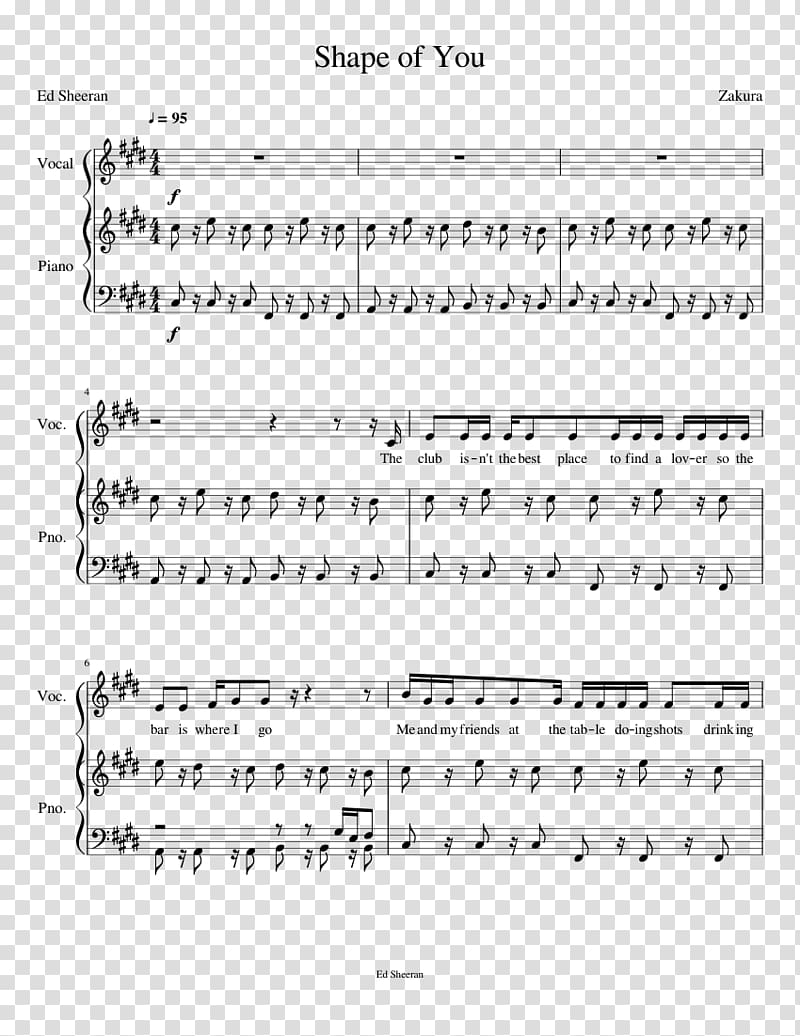 Shape of You Sheet Music Piano 大譜表, sheet music transparent background PNG clipart