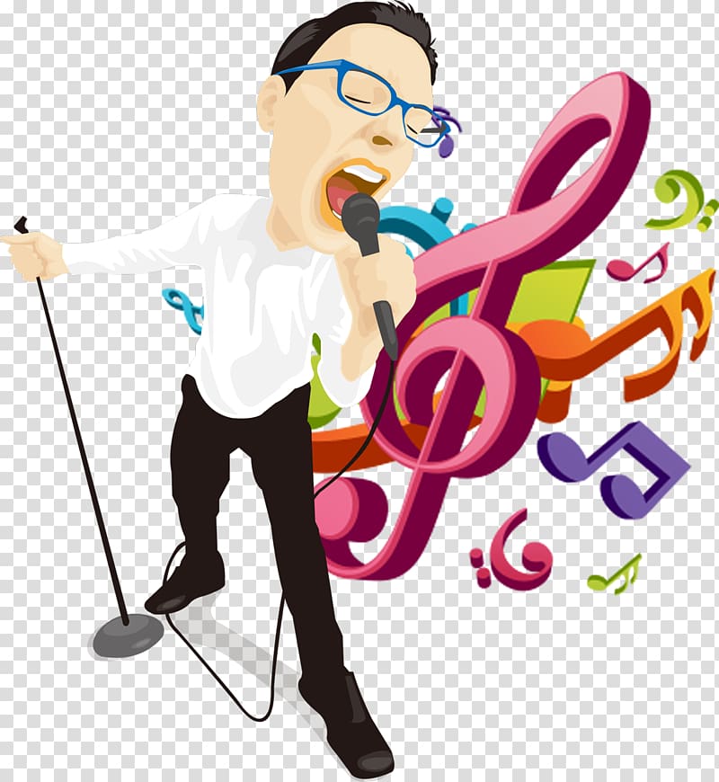 Musical note Illustration, The man singing transparent background PNG clipart