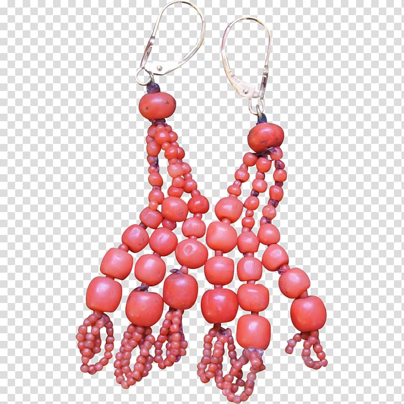 Earring Pearl Red Coral Bead, VICTORIAN AGE transparent background PNG clipart