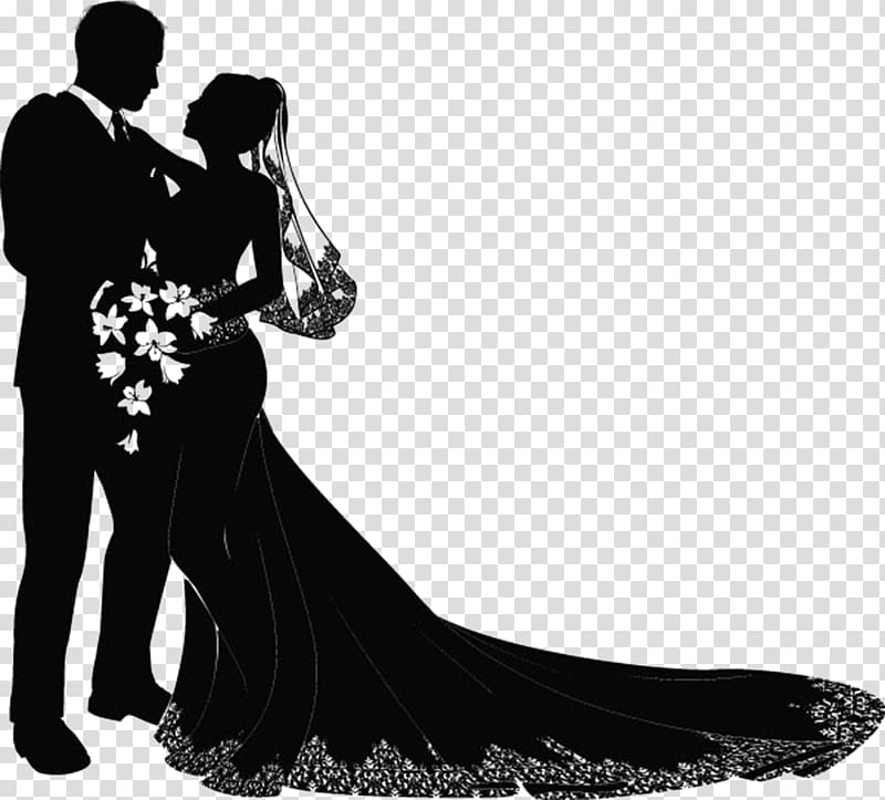 silhouette of bride and groom, Wedding invitation Bridegroom , Marriage silhouette transparent background PNG clipart