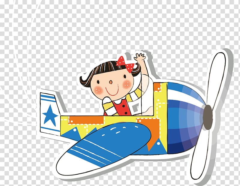 Airplane Flight Illustration, Fly little girl transparent background PNG clipart