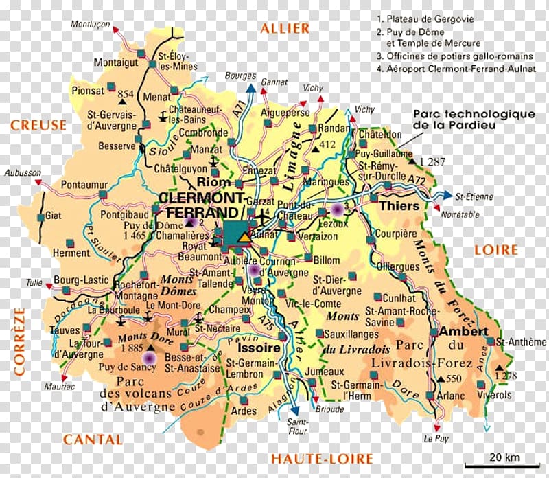 Clermont-Ferrand Puy de Dôme Le Puy-en-Velay Map Departments of France, map transparent background PNG clipart