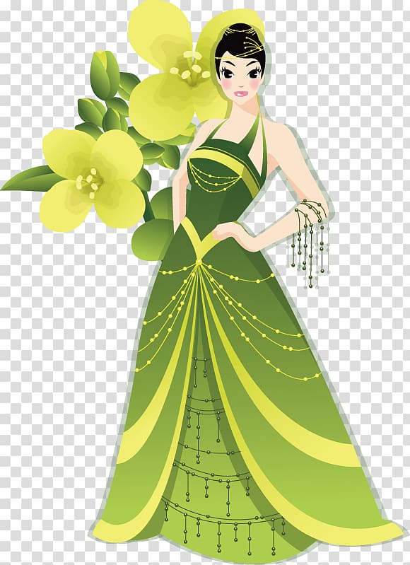 Fashion Graphic design, Lovely woman in green wedding illustration transparent background PNG clipart