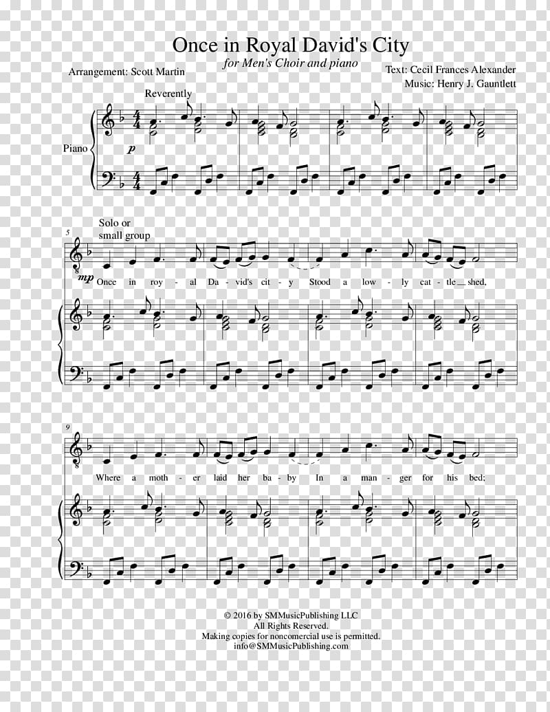 Sheet Music Choir Once in Royal David\'s City Descant, sheet music transparent background PNG clipart
