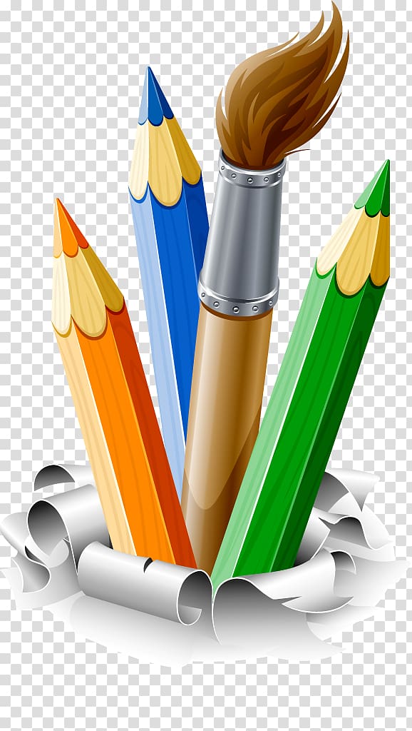 four assorted-color pencils art, Pencil Drawing Brush Paint, brush paint transparent background PNG clipart