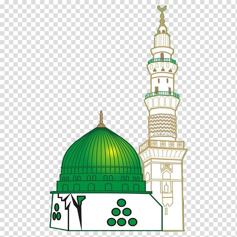 green and white mosque , Al-Masjid an-Nabawi Great Mosque of Mecca Green Dome Imam Ali Mosque, muslim prayer transparent background PNG clipart