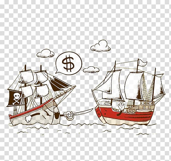 T-shirt Drawing Piracy Illustrator Illustration, Hand-painted pirate ship transparent background PNG clipart