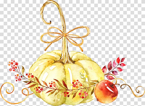beige squash and red apple illustration, Pumpkins & squashes Watercolor painting Leaf , pumpkin transparent background PNG clipart