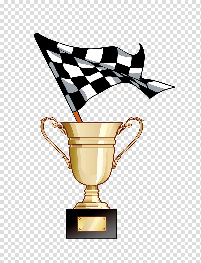 Gold trophy with flag , Racing flags Auto racing Racetrack ...