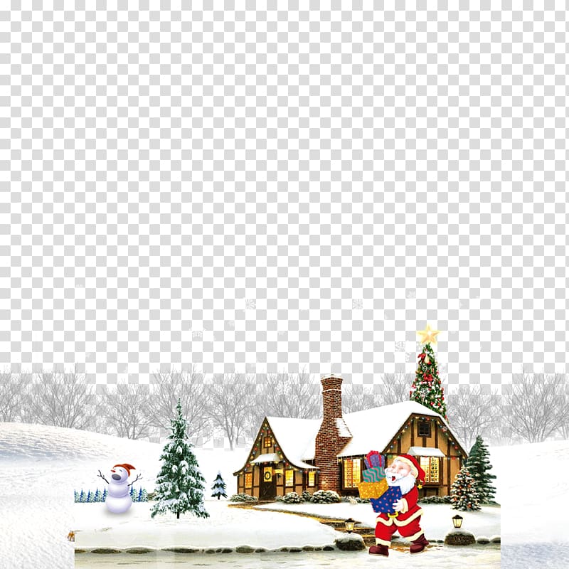 Gratis Christmas tree, The winter snow house transparent background PNG clipart