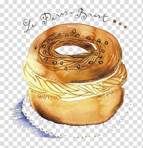 French cuisine Food Illustrator Painting Illustration, Vintage cream ring transparent background PNG clipart