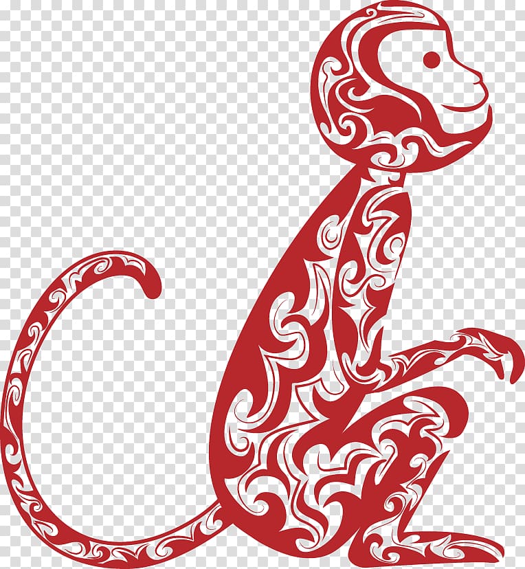 Celebrating Chinese New Year Monkey New Years Day, painted paper-cut monkeys transparent background PNG clipart