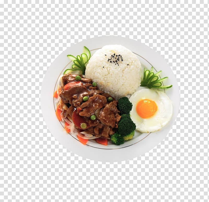 Instant noodle Fried rice Gyu016bdon Pot roast Pepper steak, In kind eggs, black pepper beef rice transparent background PNG clipart