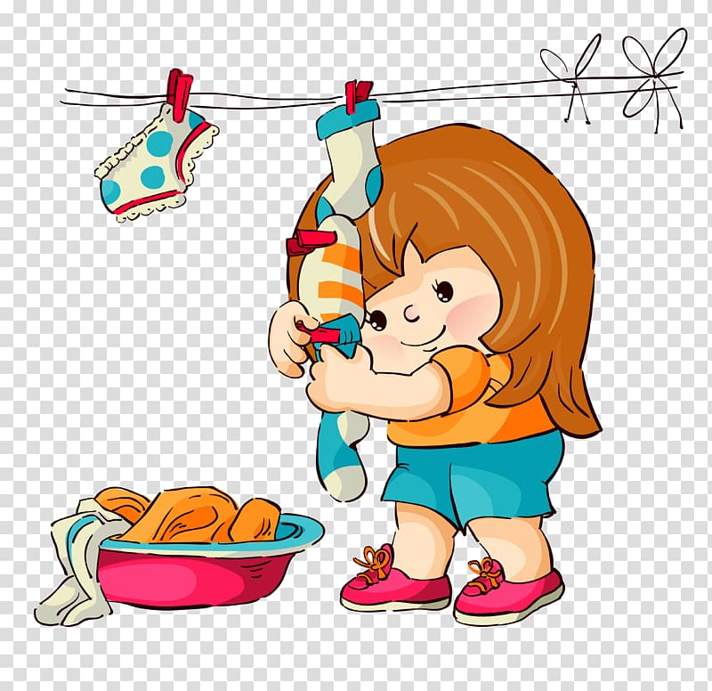 Washing Machines Laundry Clothing, cartoon little girl transparent background PNG clipart