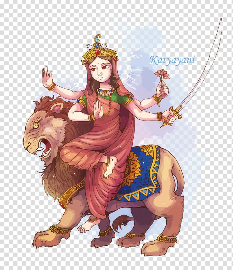 Hindu Deity illustration, Navaratri Kātyāyanī Navadurga Kushmanda Parvati, emperor interpretation of heaven transparent background PNG clipart