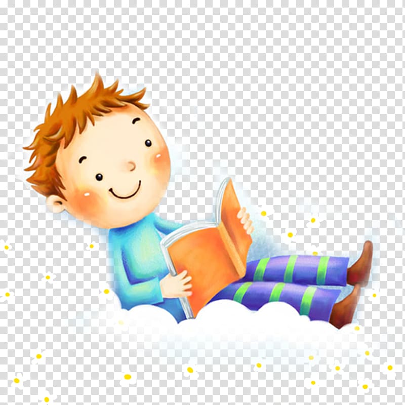 boy sitting while reading book illustration, Child Cartoon , Cartoon Children transparent background PNG clipart