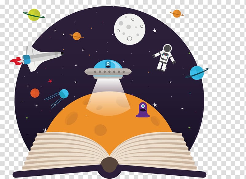 Spacecraft Outer space Imagination Child, Open book painted outer space transparent background PNG clipart