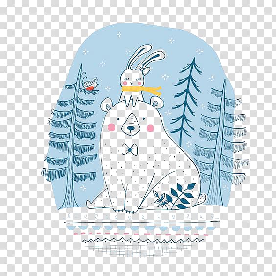 bear and rabbit on forest , Polar bear Drawing Illustration, Polar bear transparent background PNG clipart