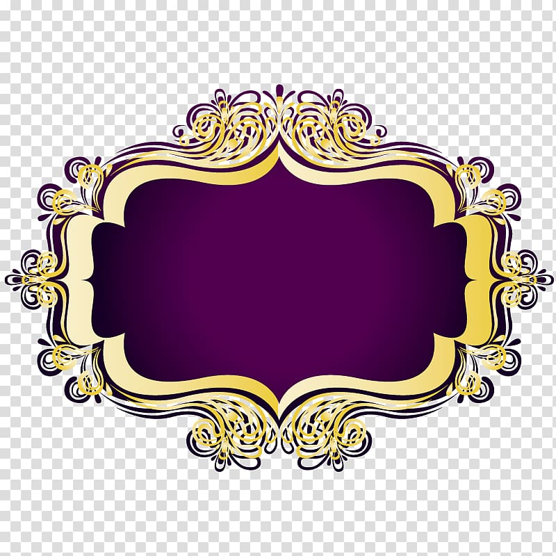 purple and yellow floral icon, Gold Text box Computer file, Gold pattern purple text box transparent background PNG clipart